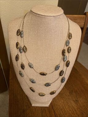 Premier Designs “Carried Away” Triple Strand Two-Tone Floating Wire Necklace NWT